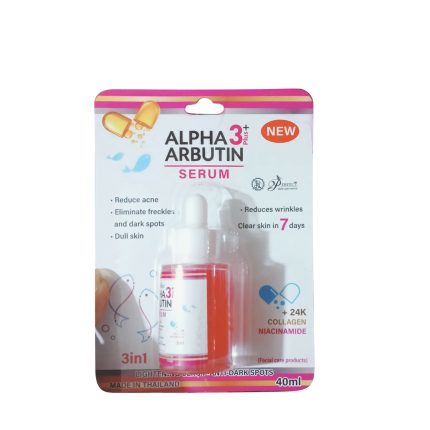 Image showing the product name Alpha 3 Arbutin Serum and its packaging